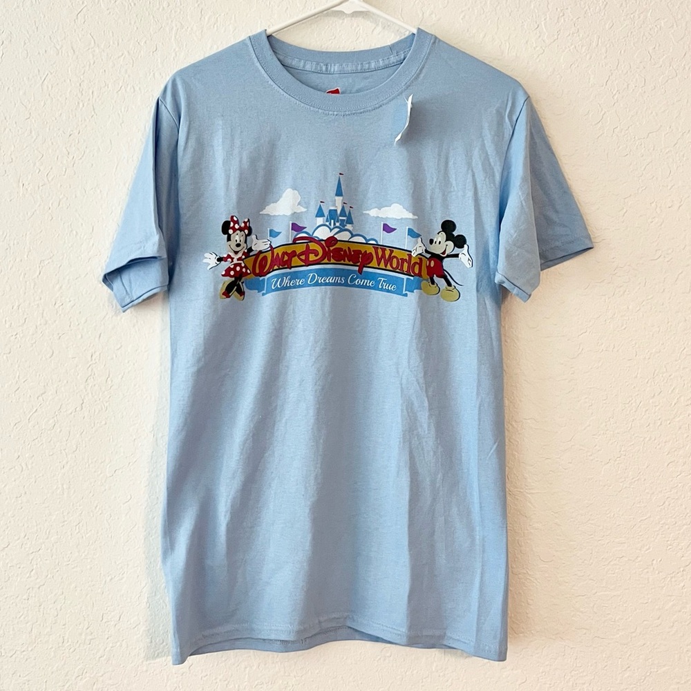 NWT Disney World Parks Mickey & Minnie Where Dreams Come True Blue Top Small